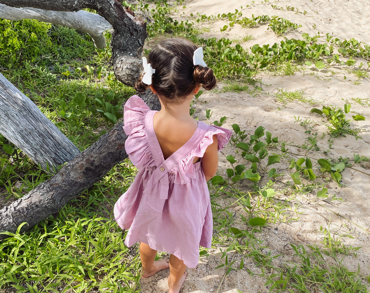 Girls Lilac Cotton Linen Petal Dress