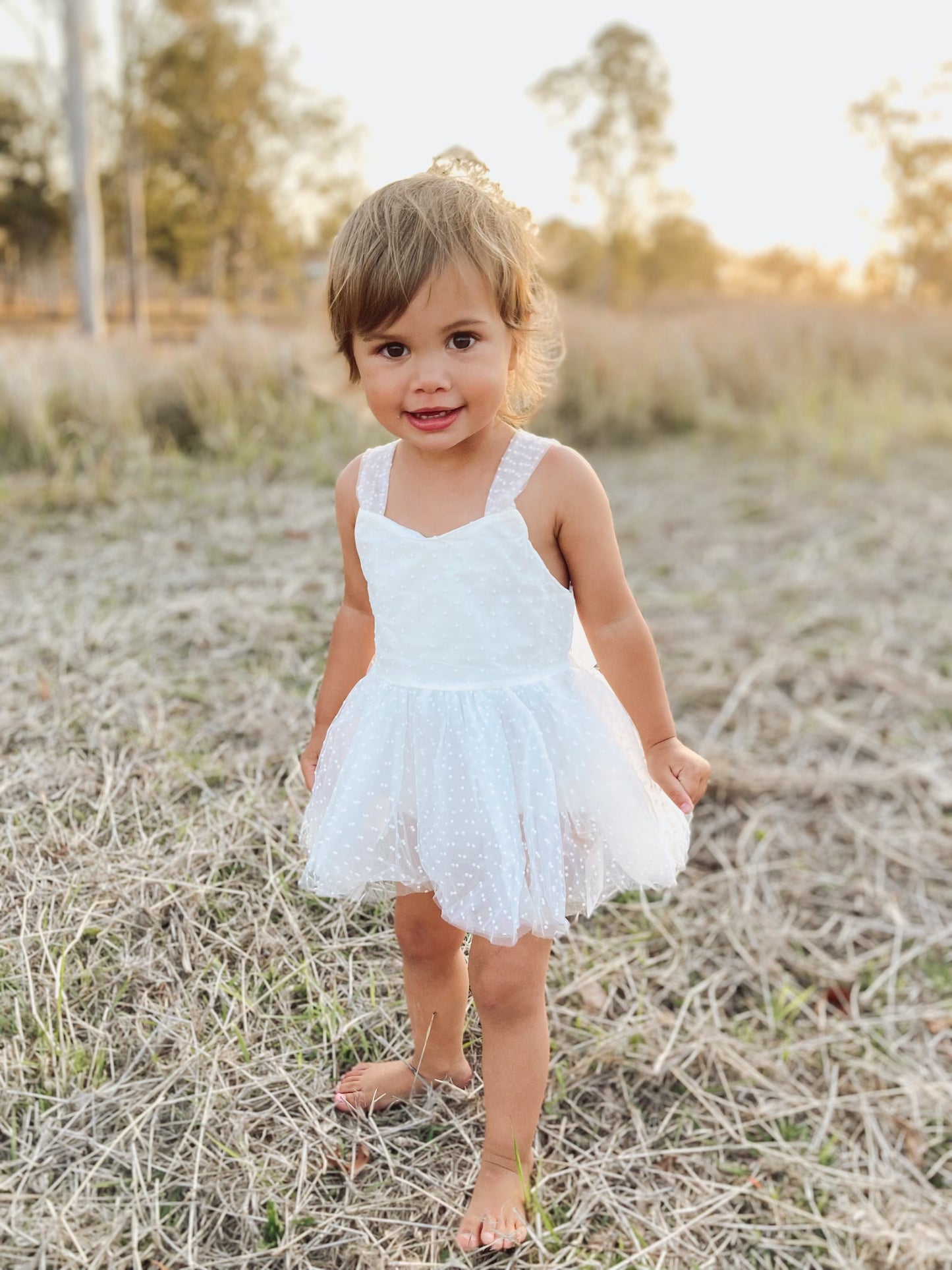 White Polka Dot Tulle Romper