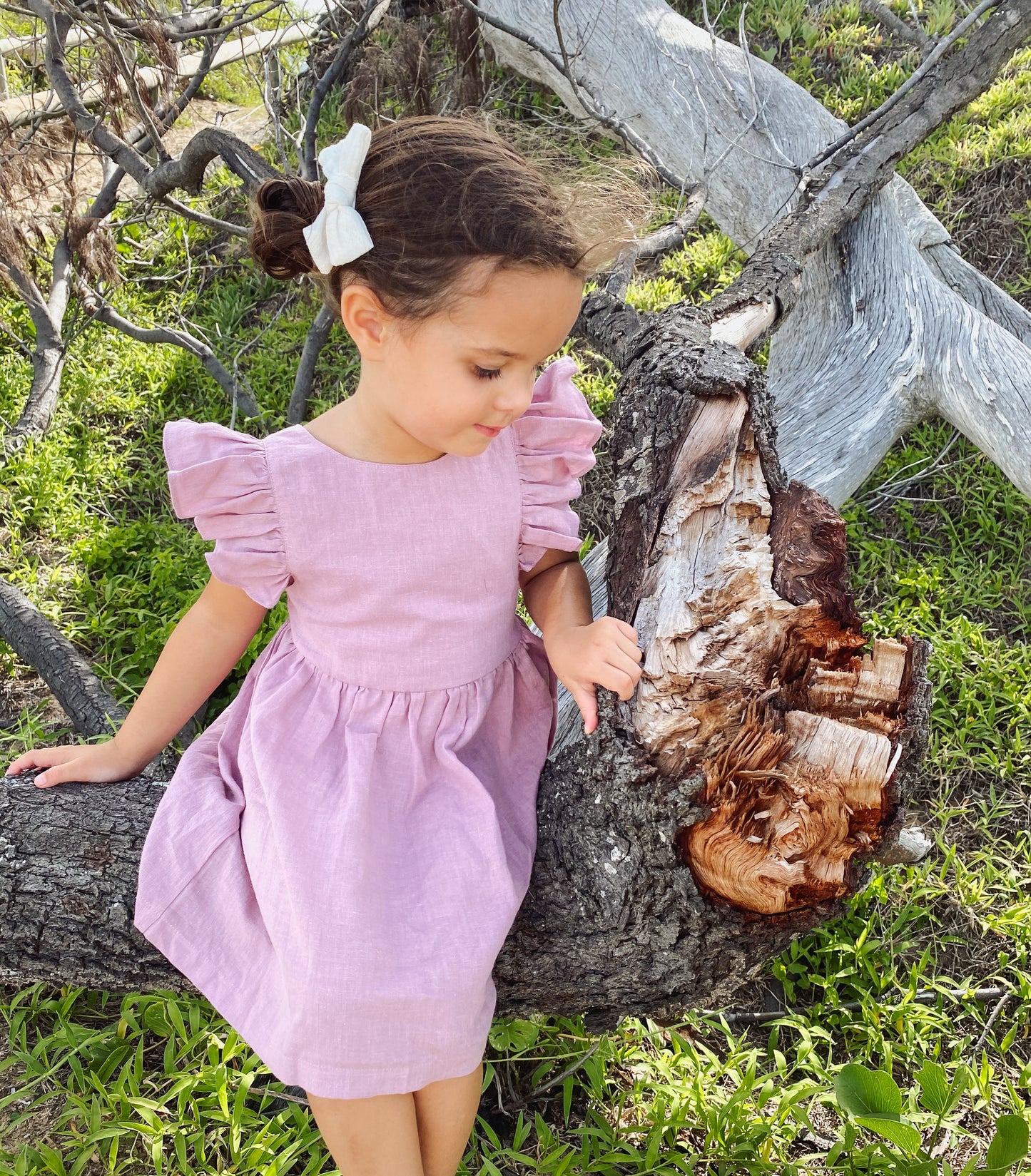 Girls Lilac Cotton Linen Petal Dress