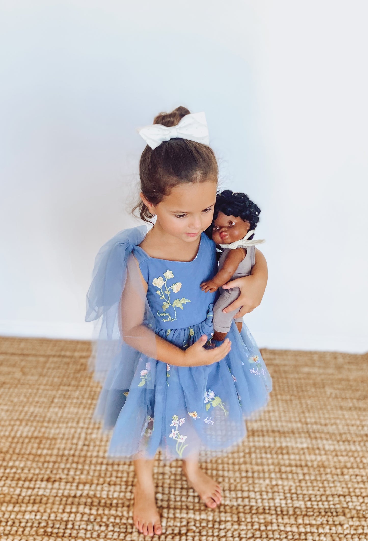 Dusty Blue Girls Princess Tulle Embroided Party Dress