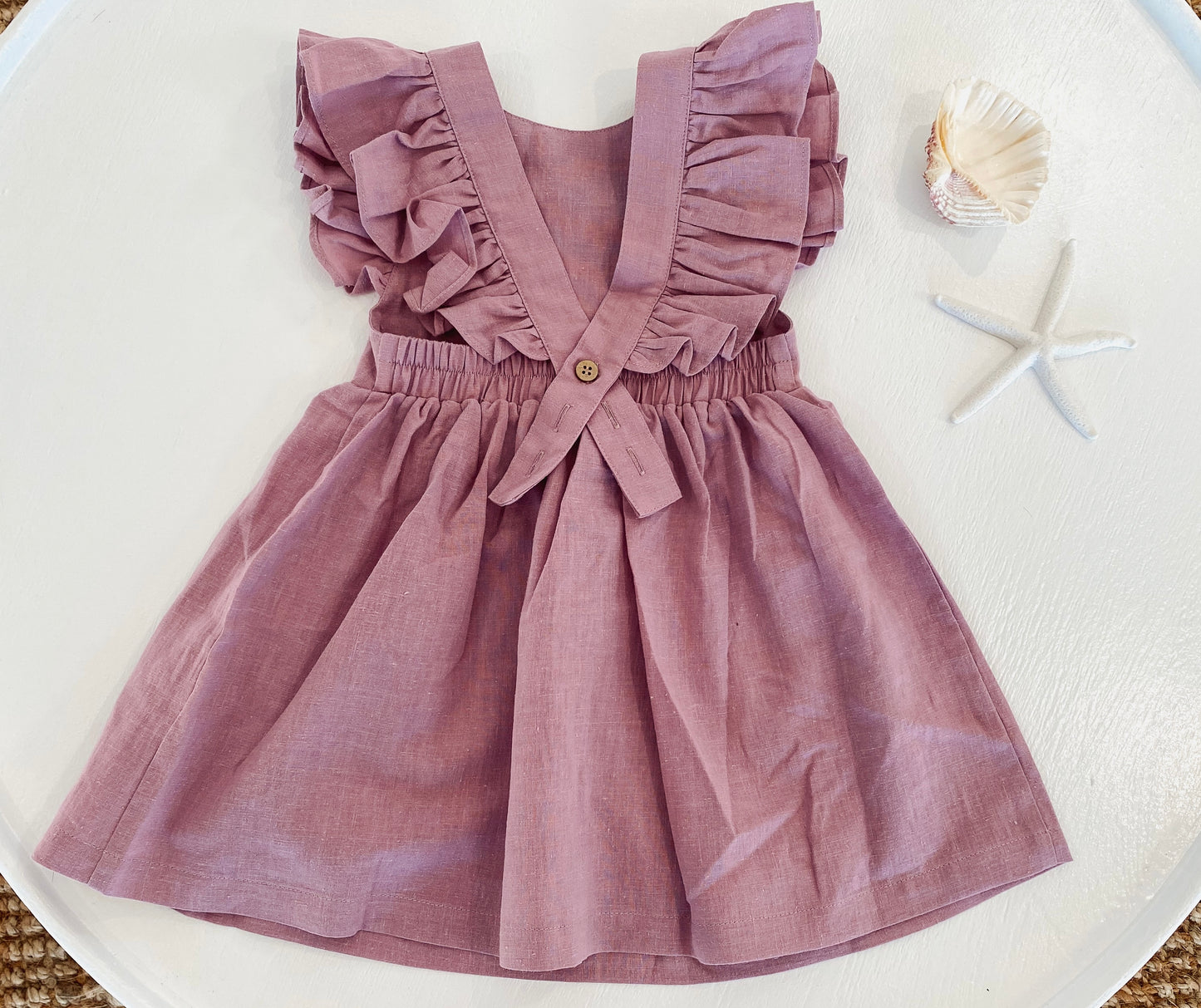 Girls Lilac Cotton Linen Petal Dress