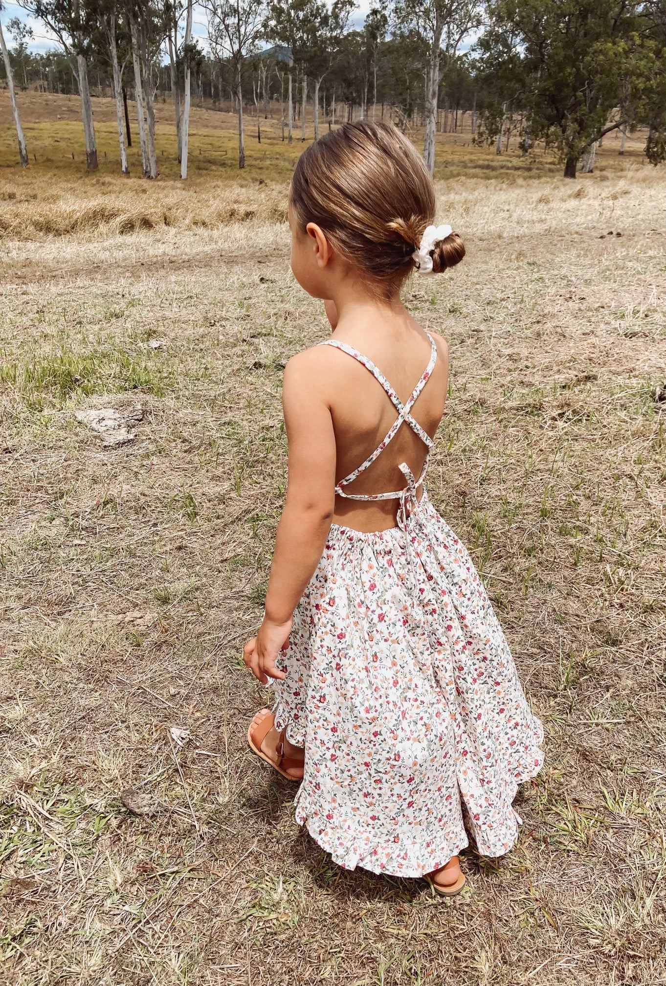 Girls Floral Boho Backless Dress