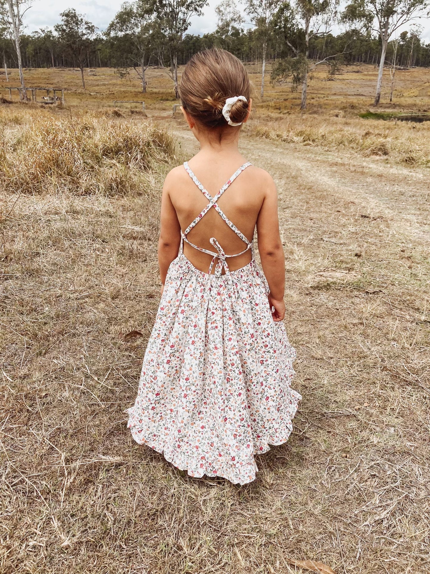 Girls Floral Boho Backless Dress