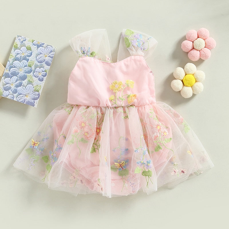 Pink Baby Girl Fairy Princess Tulle Romper Dress