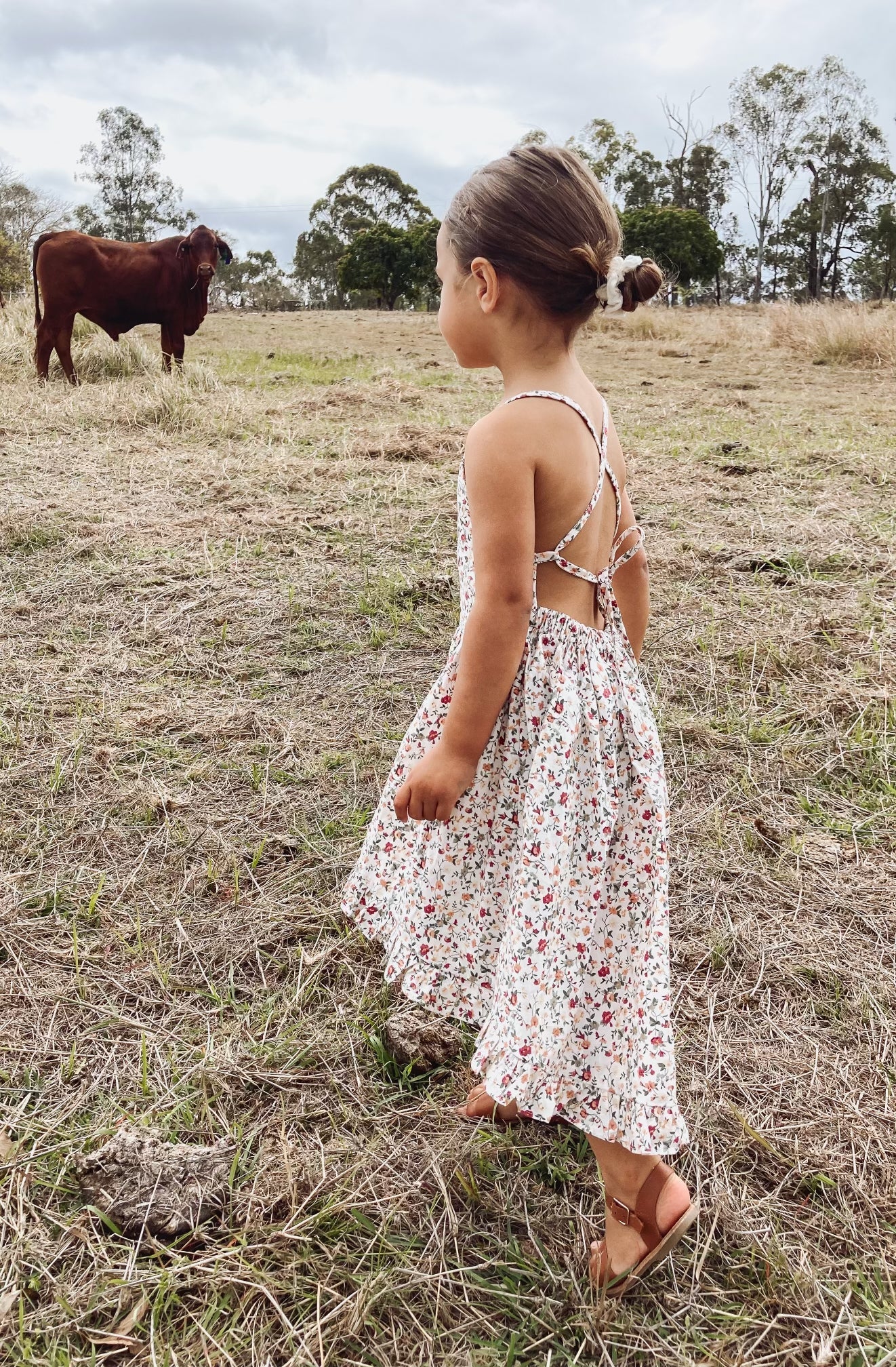 Girls Floral Boho Backless Dress