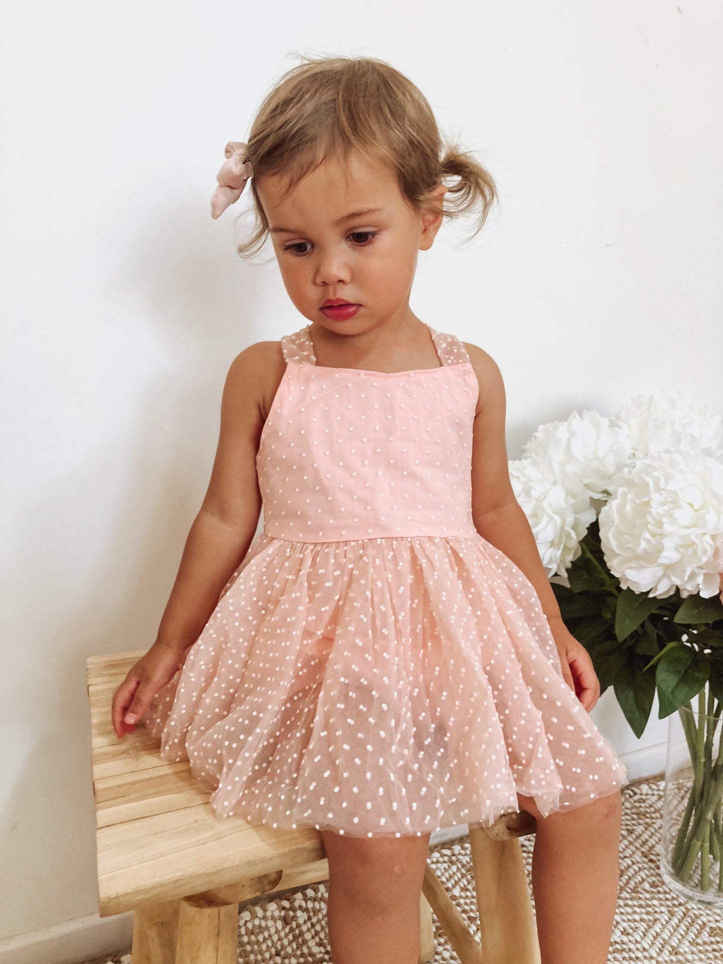 Pink Polka Dot Tulle Romper