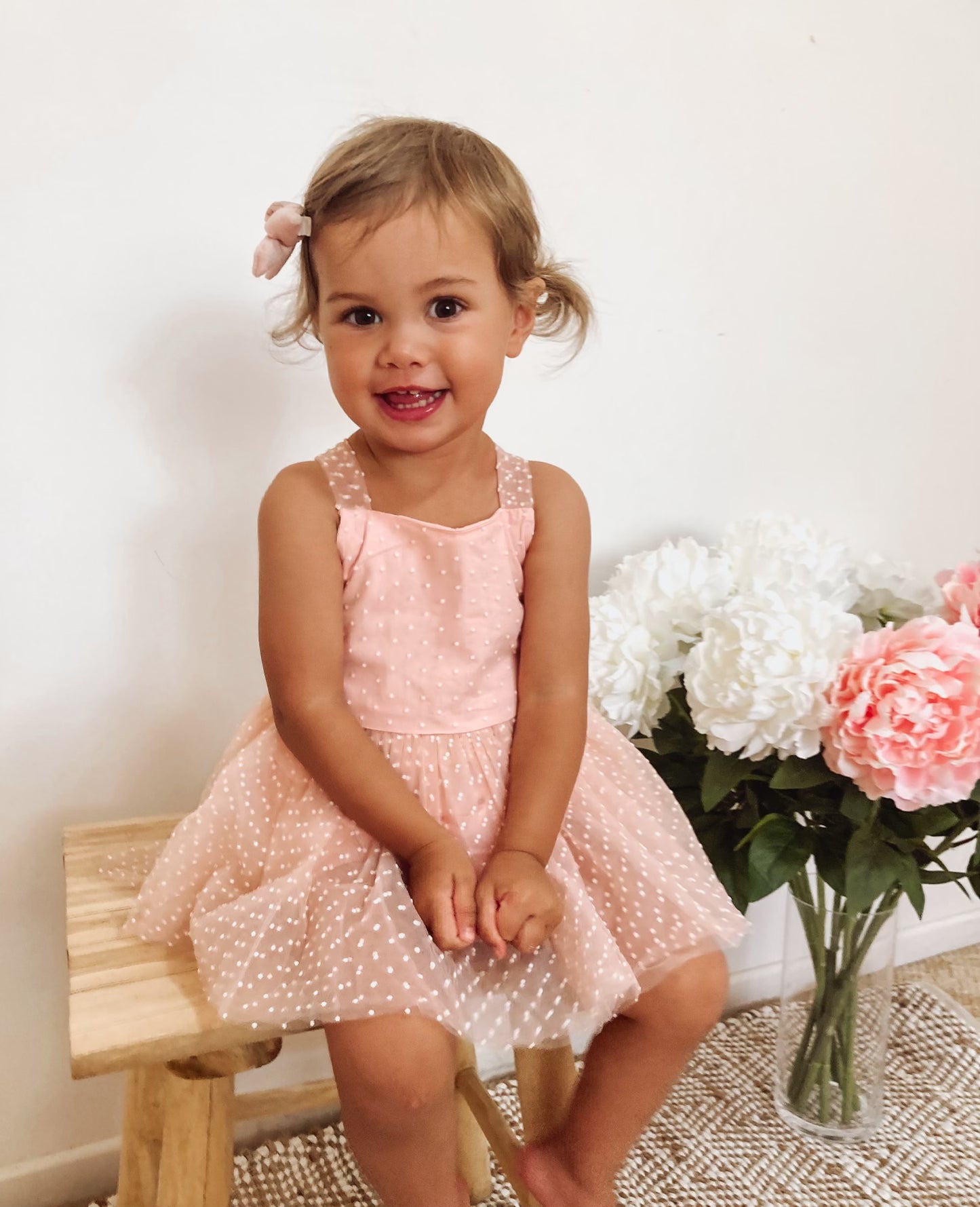 Pink Polka Dot Tulle Romper