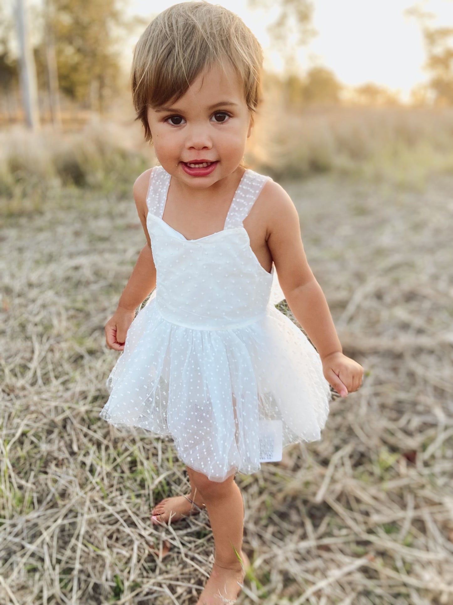 White Polka Dot Tulle Romper