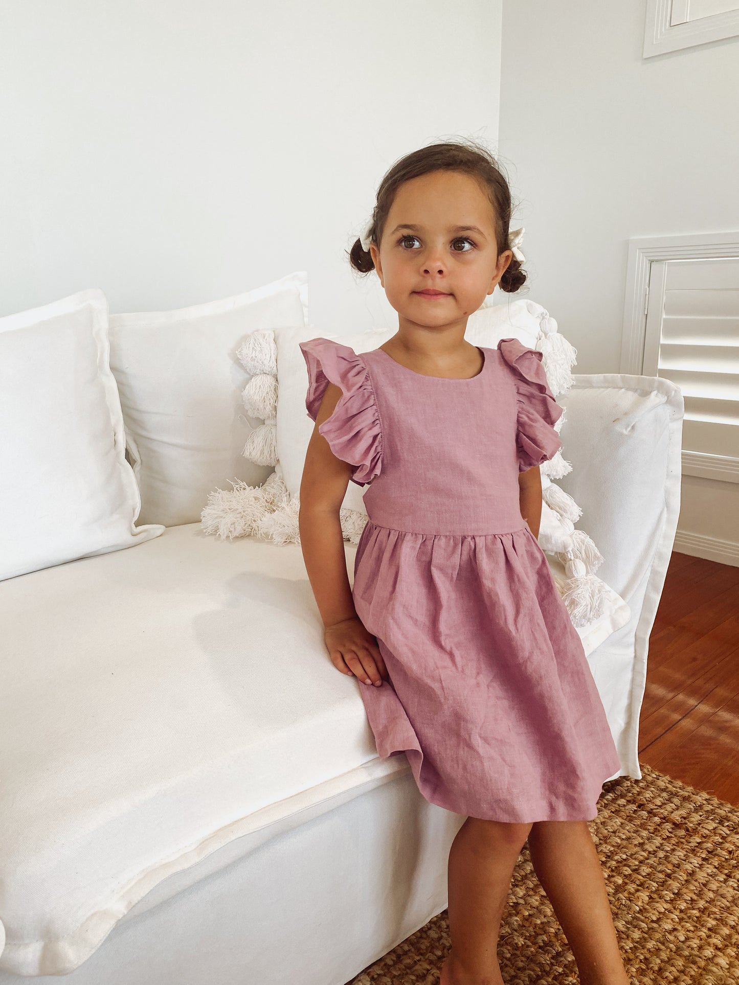 Girls Lilac Cotton Linen Petal Dress