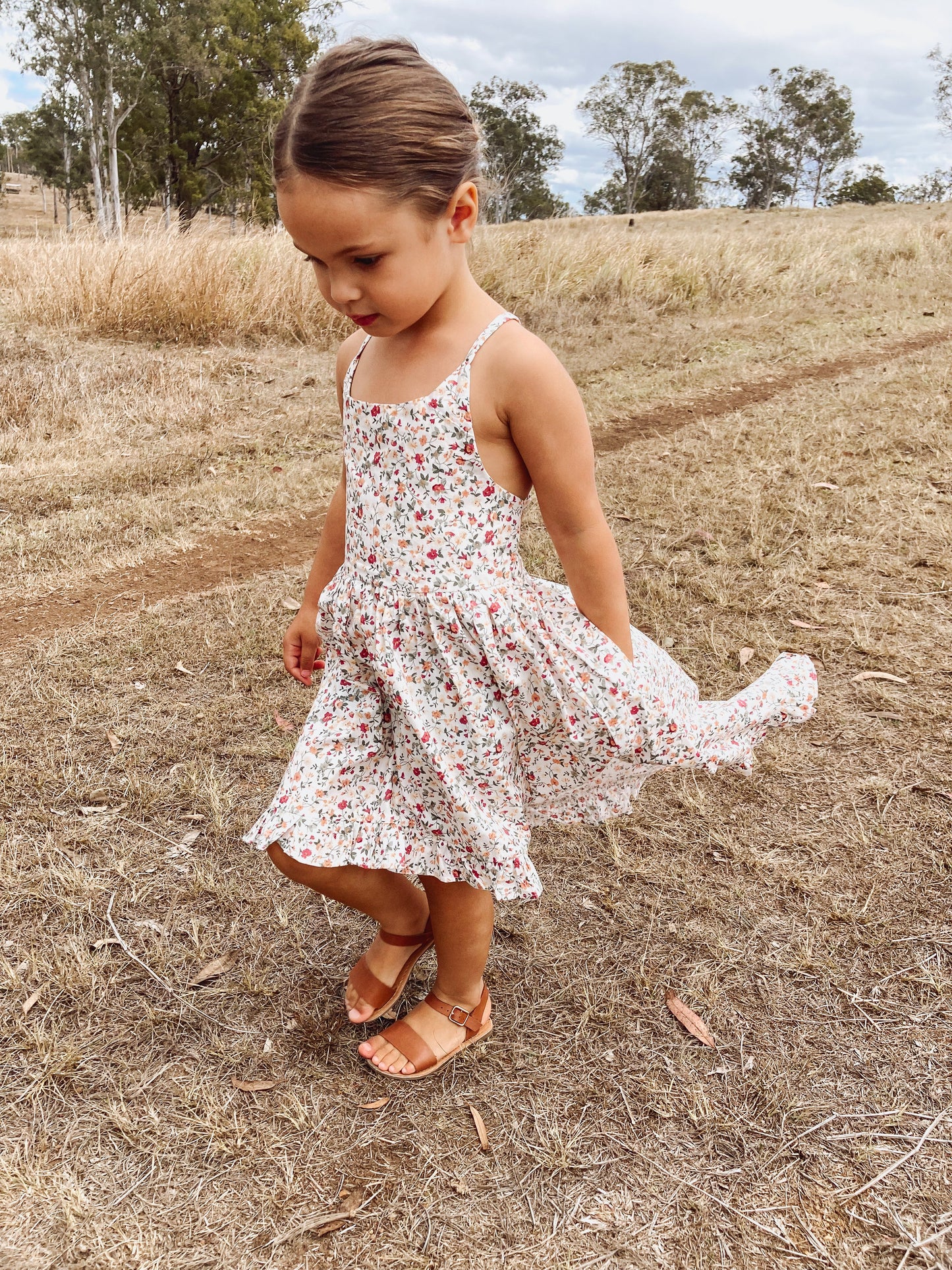 Girls Floral Boho Backless Dress