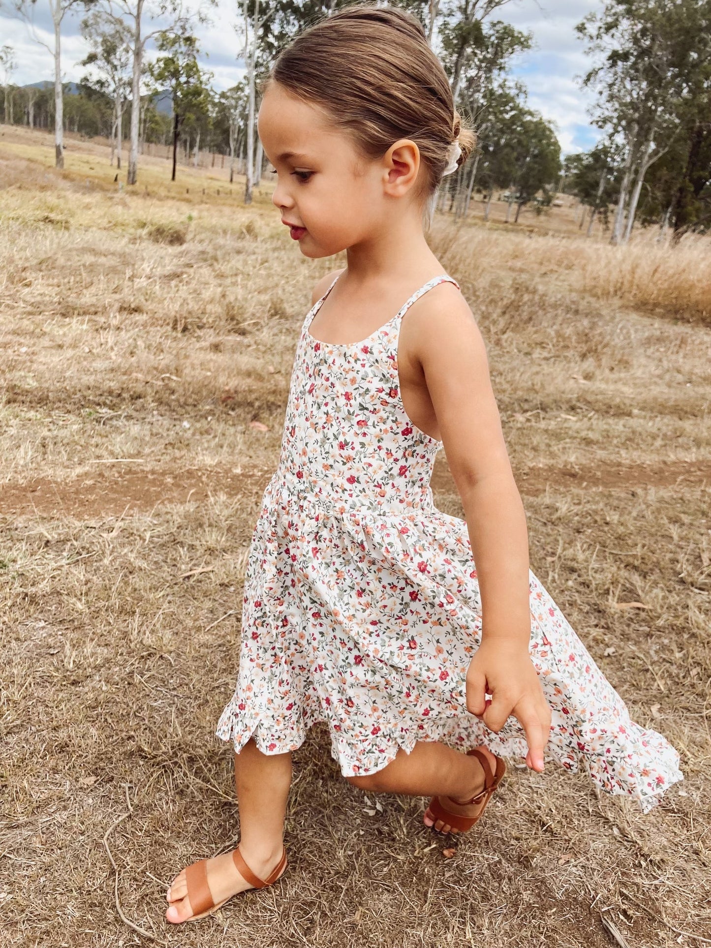 Girls Floral Boho Backless Dress