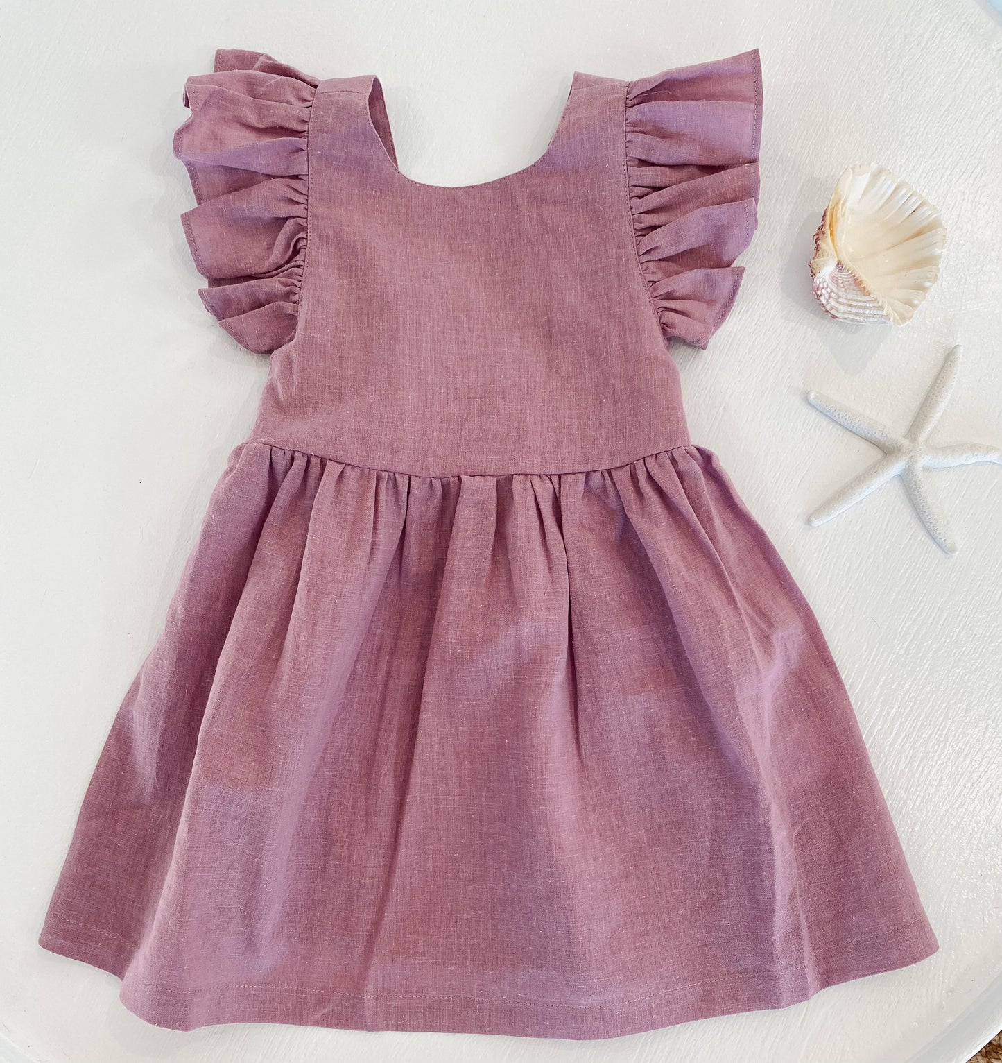 Girls Lilac Cotton Linen Petal Dress