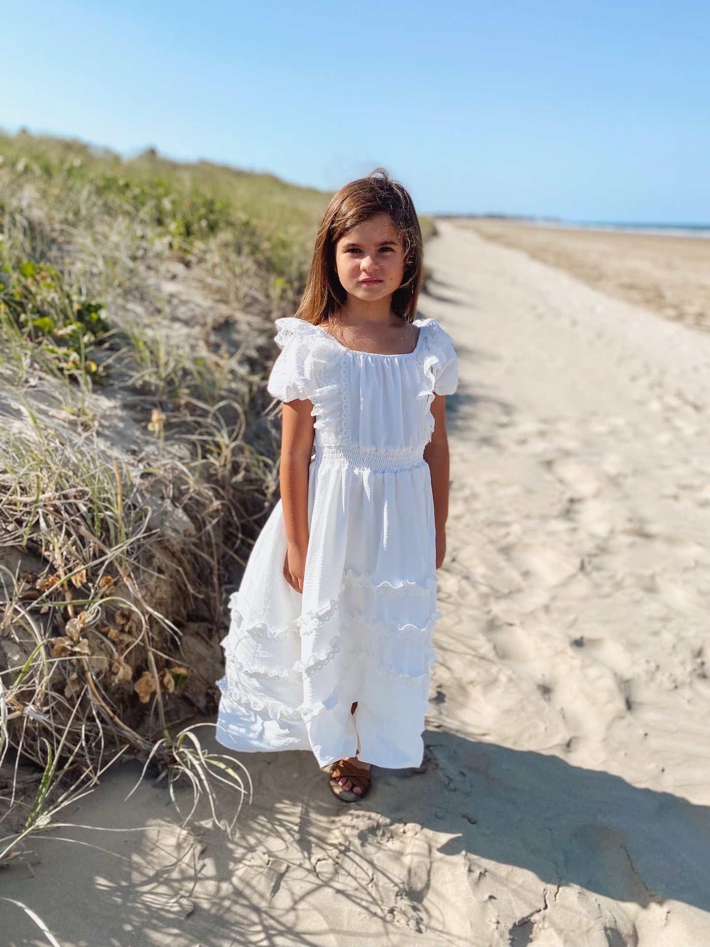 Girls White Boho Maxi Dress