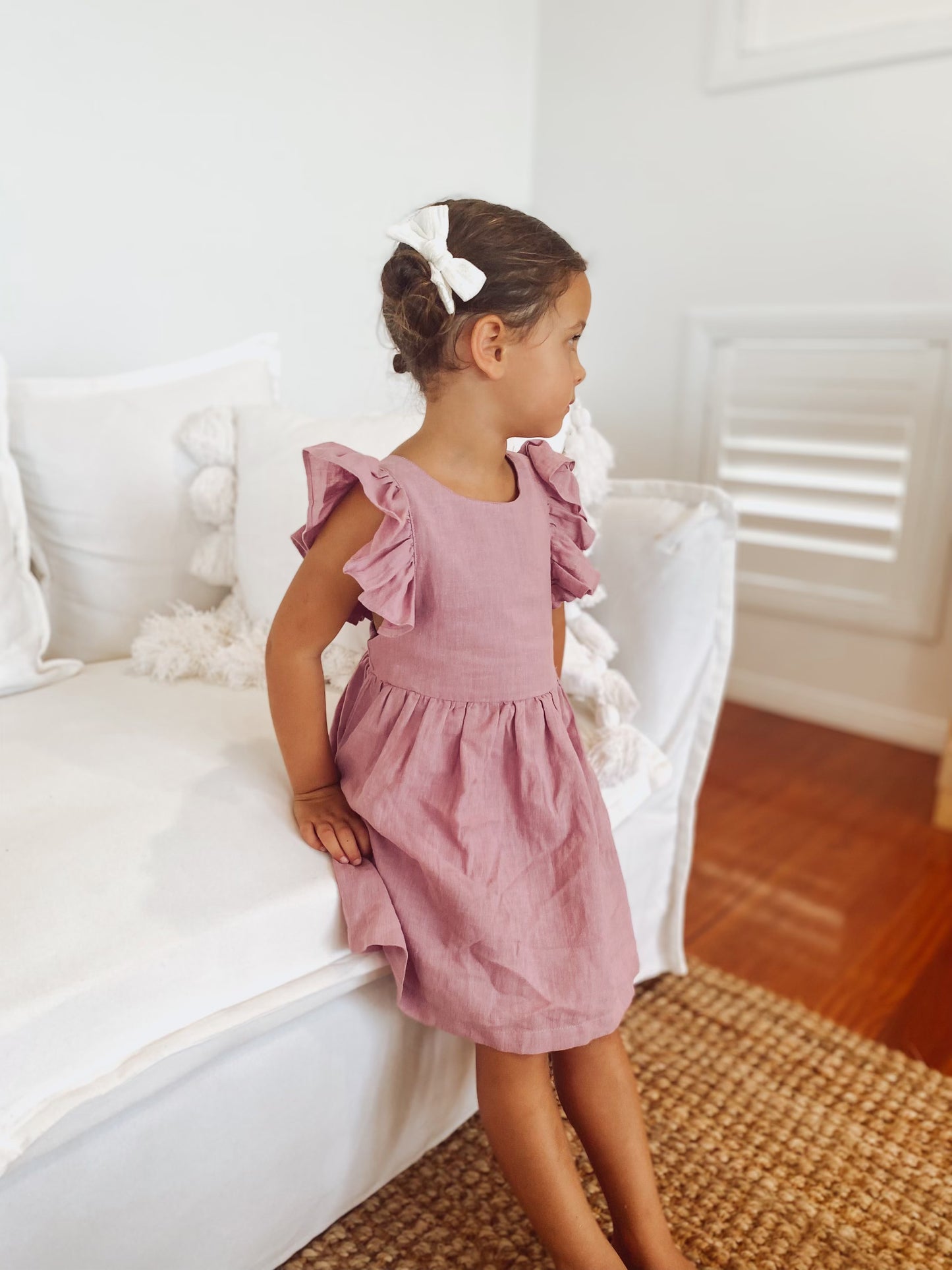 Girls Lilac Cotton Linen Petal Dress