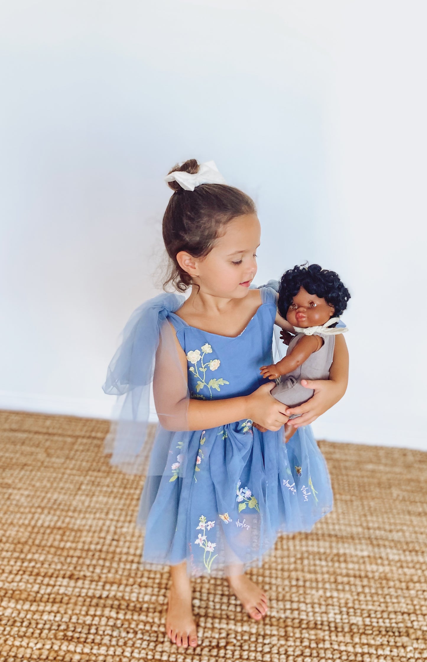 Dusty Blue Girls Princess Tulle Embroided Party Dress