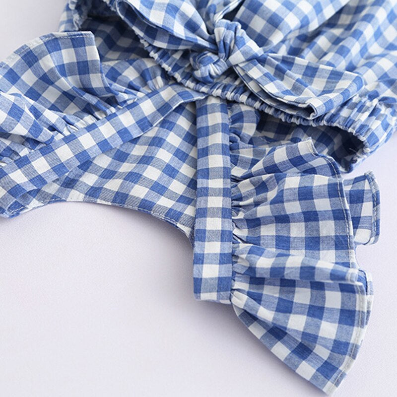 Gingham Blue Cotton Summer Dress