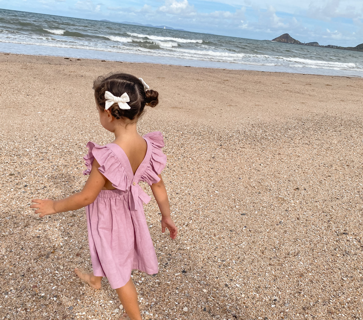 Girls Lilac Cotton Linen Petal Dress