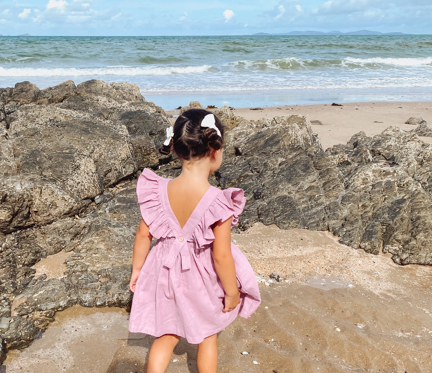 Girls Lilac Cotton Linen Petal Dress