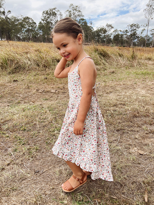 Girls Floral Boho Backless Dress