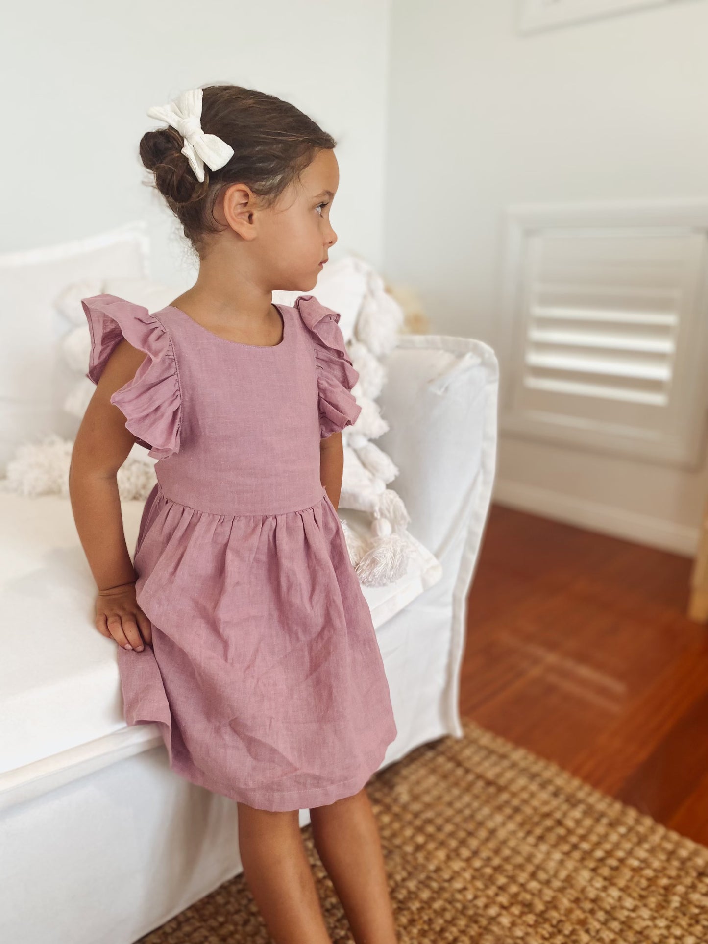 Girls Lilac Cotton Linen Petal Dress