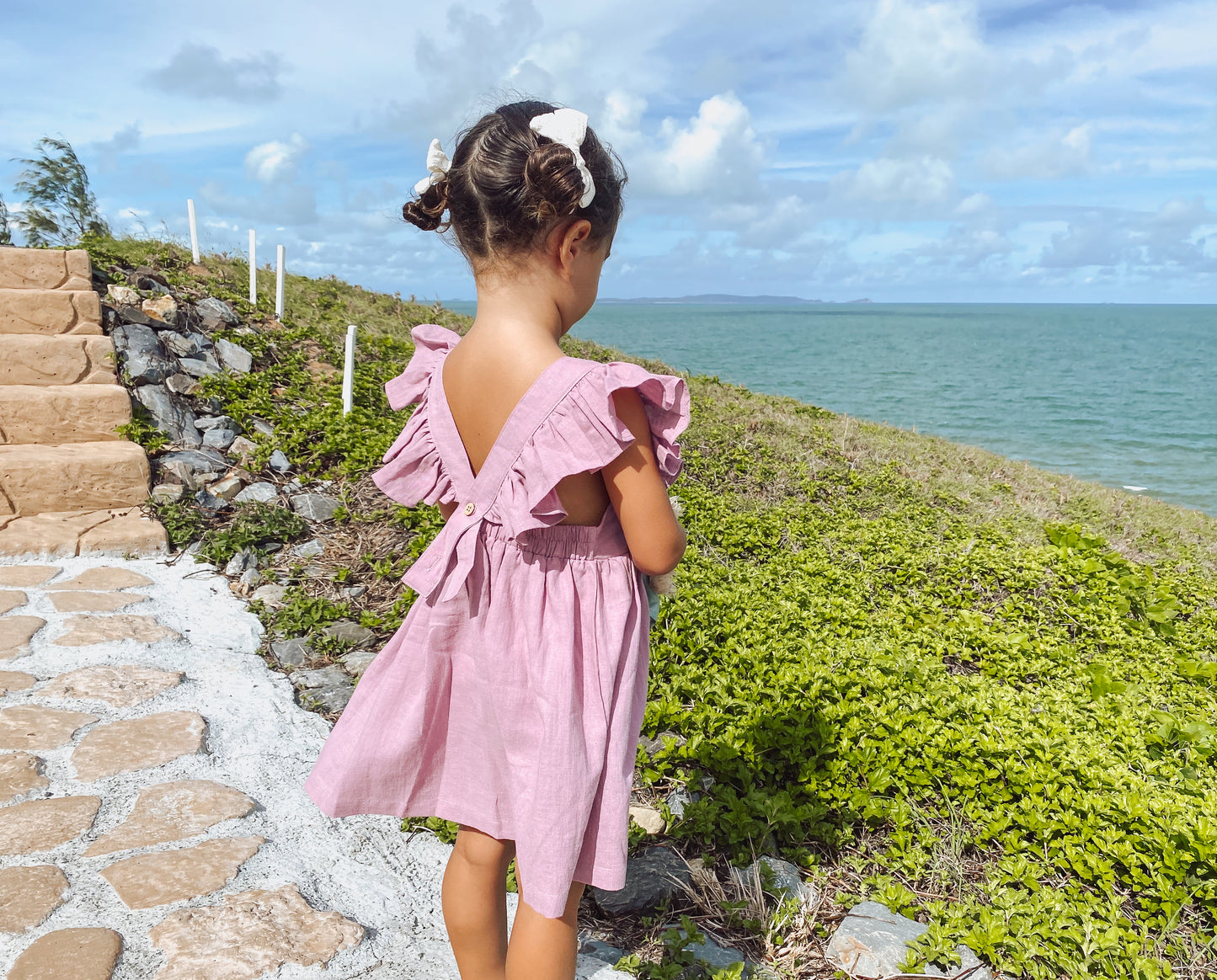 Girls Lilac Cotton Linen Petal Dress