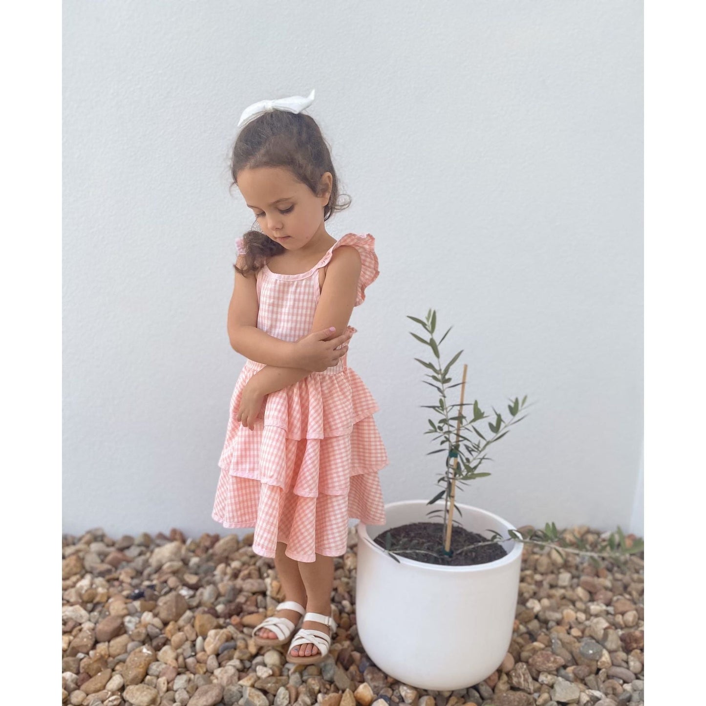 Pink Gingham Cotton Tie Up Dress