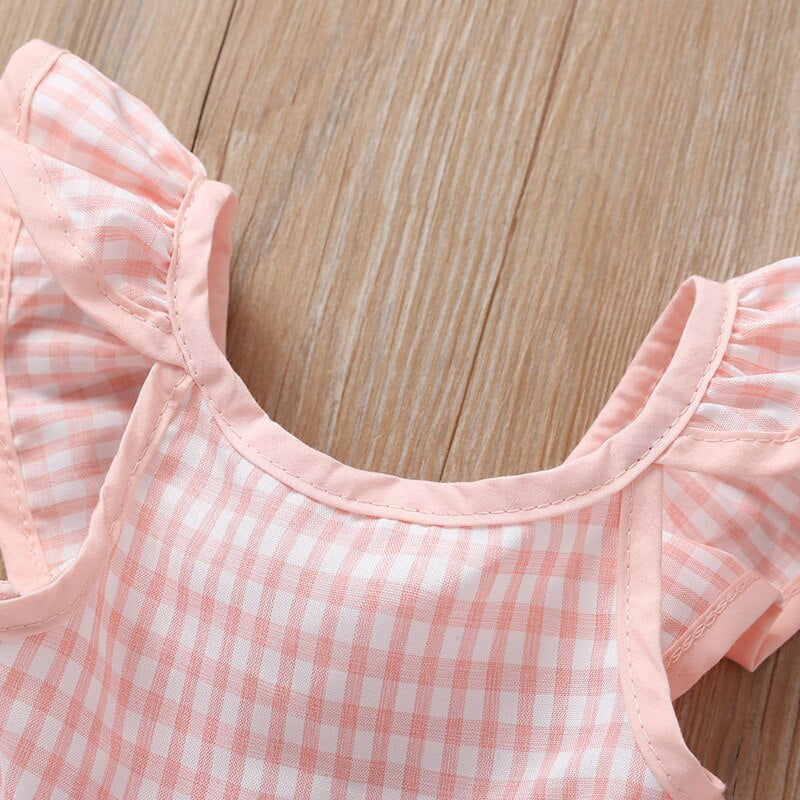 Pink Gingham Cotton Tie Up Dress