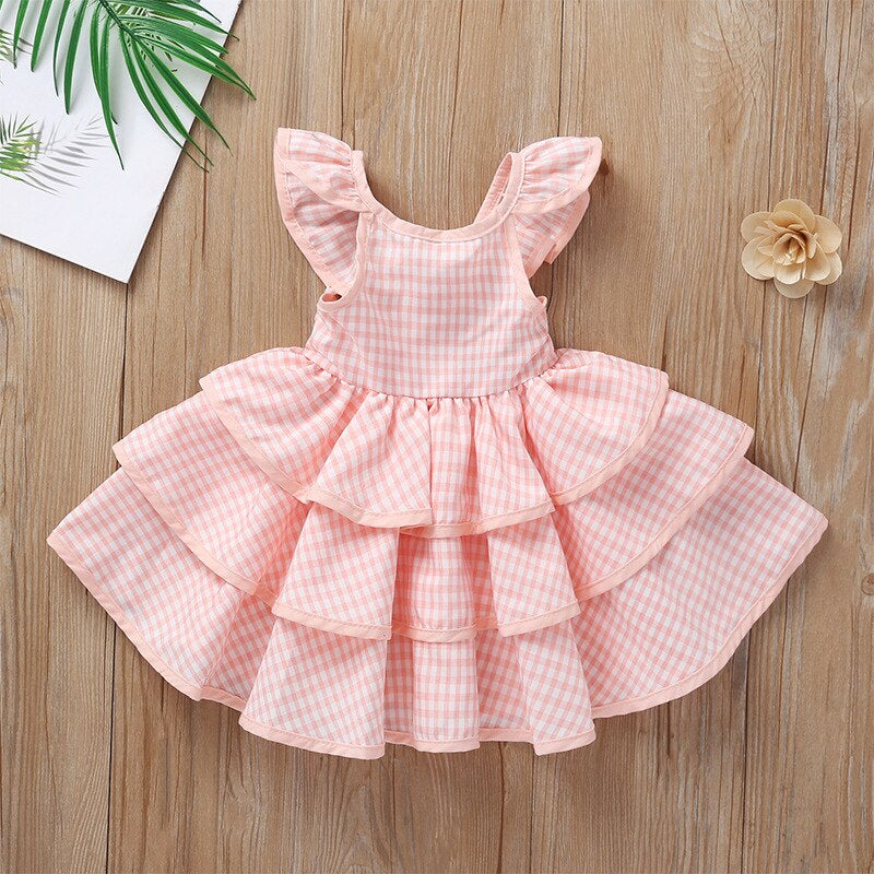 Pink Gingham Cotton Tie Up Dress