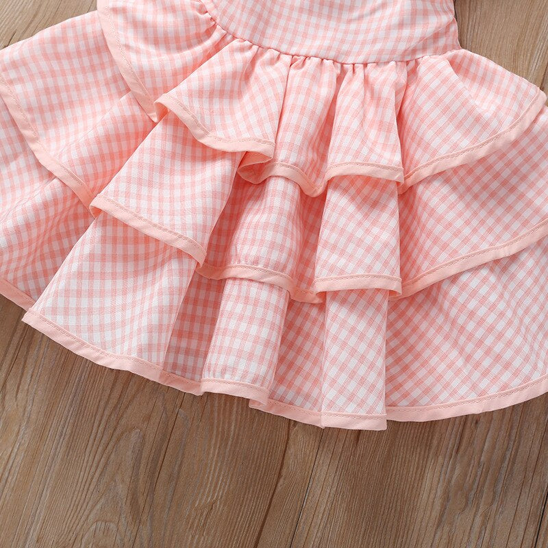 Pink Gingham Cotton Tie Up Dress