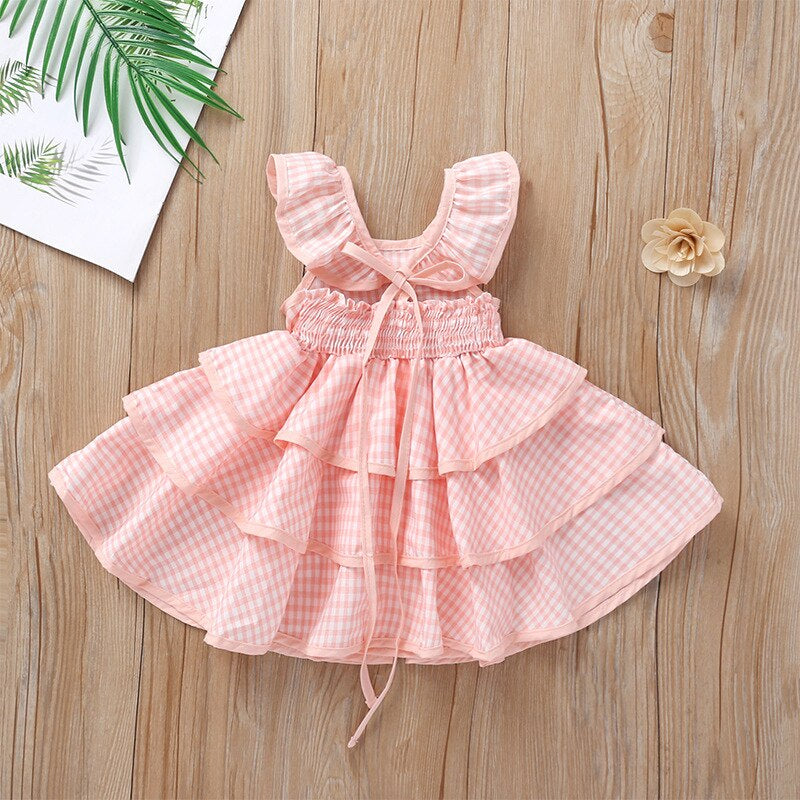 Pink Gingham Cotton Tie Up Dress